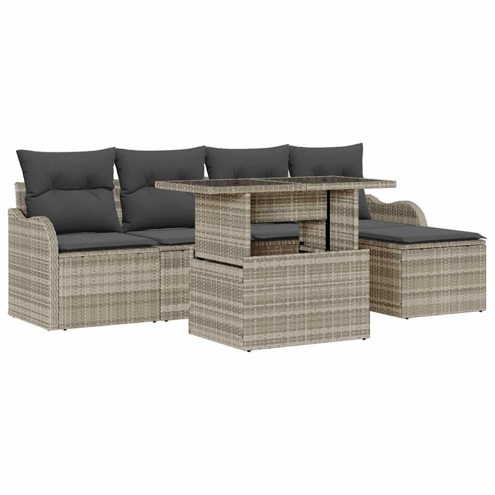 Ensemble de sièges d'extérieur 6 pc gris clair poly rotin