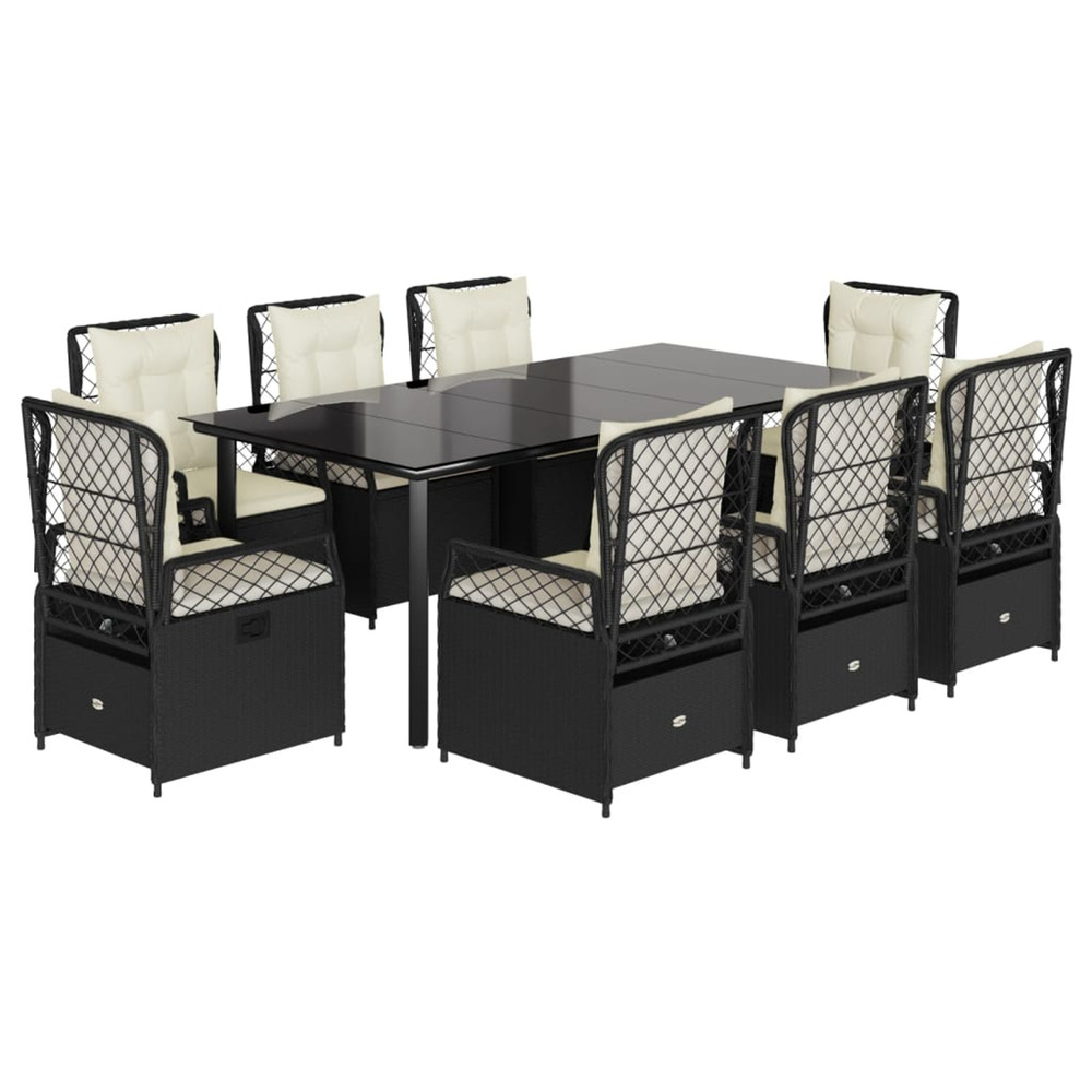Ensemble à manger de jardin 9pcs coussins noir résine tressée