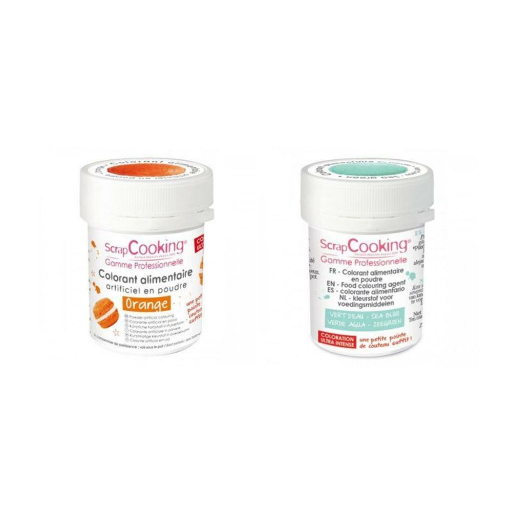 2 colorants alimentaires en poudre - orange-vert d'eau