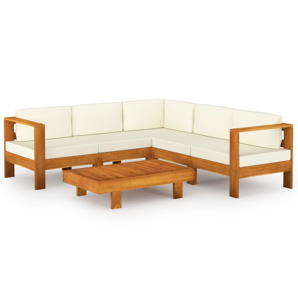 Salon de jardin 6 pièces avec coussins 100 x 60 cm bois d'acacia