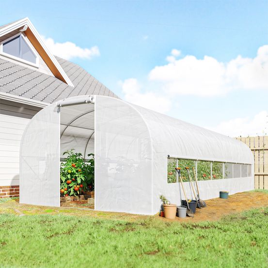 Serre tunnel de jardin pe acier galvanisé 7,98 x 2,95 x 1,98 m blanche 2 portes - comfortxl outdoor living