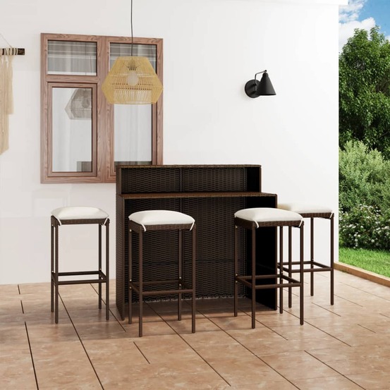 Ensemble de bar de jardin avec coussins 5 pcs marron