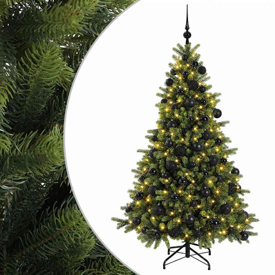 Sapin de noël artificiel avec boules 180 cm 300 led blanc chaud