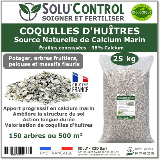 25 kg écailles de coquilles d'huîtres concassées 38% calcium - solu'control - calcium marin