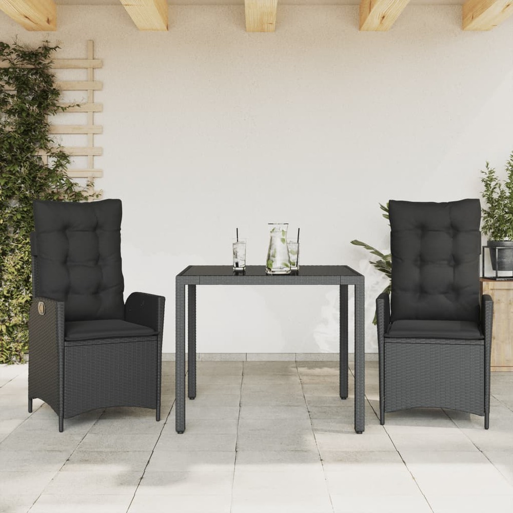 Ensemble à manger de jardin avec coussins 3 pcs noir
