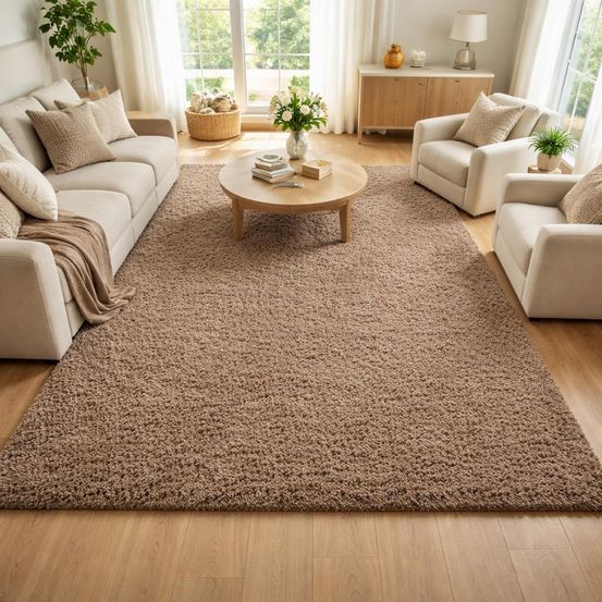 Tapis poils longs shaggy 80x150 rectangle tissé mocca motif uni uni l