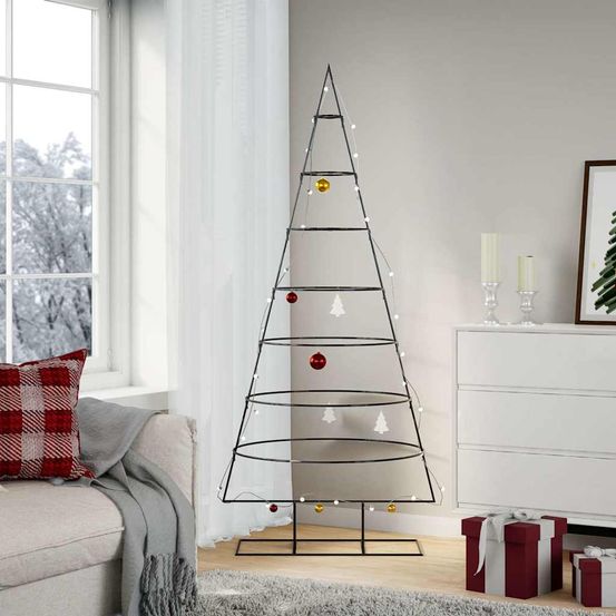 Sapin de noël stylisé en métal à décorer pour intérieur noir 180 cm