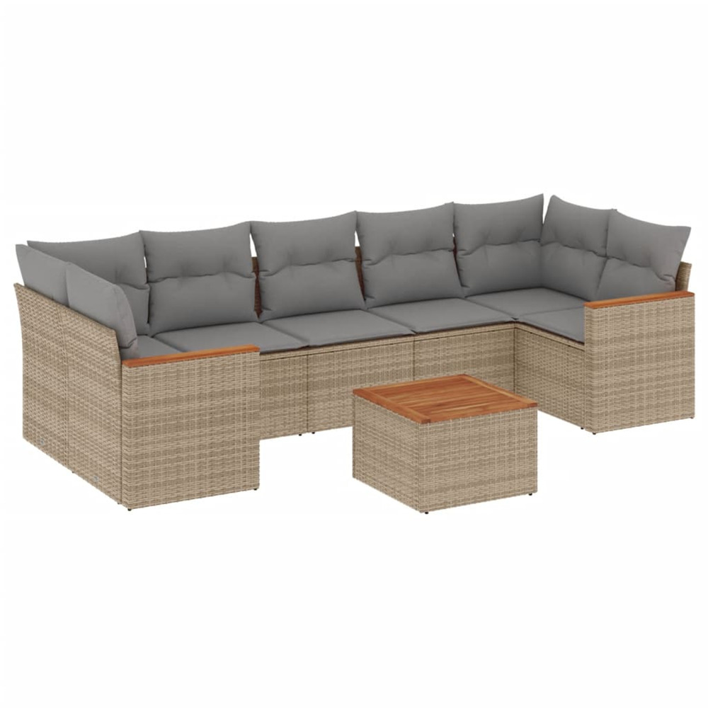 Salon de jardin avec coussins 8 pcs beige résine tressée