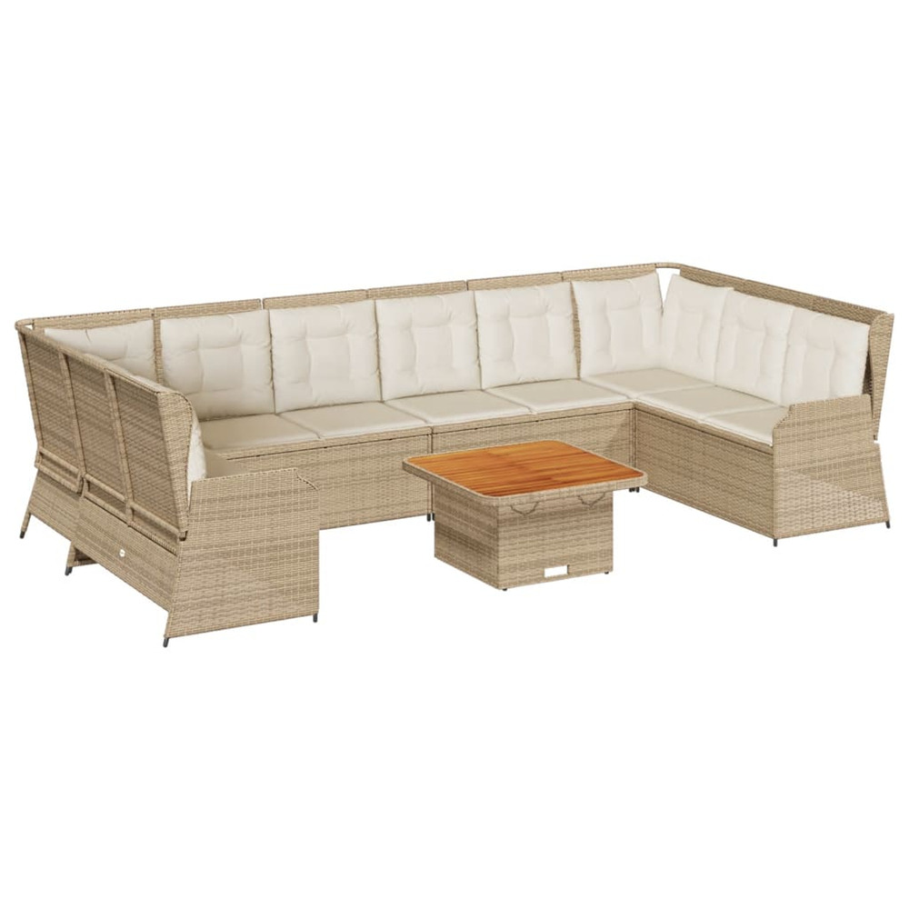 Salon de jardin avec coussins 7 pcs beige résine tressée