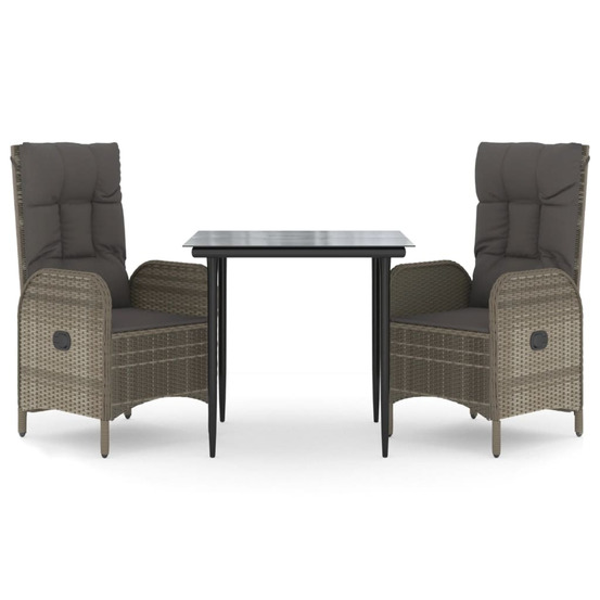 Ensemble à manger jardin 3pcs avec coussins noir et gris