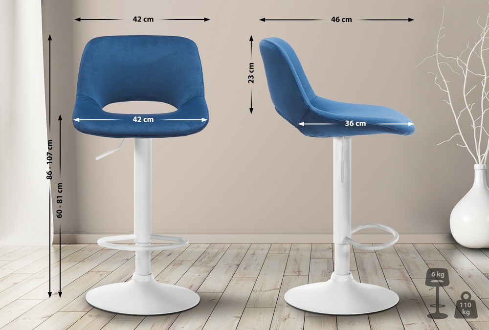 Lot de 2 tabourets de bar camden velours blanc