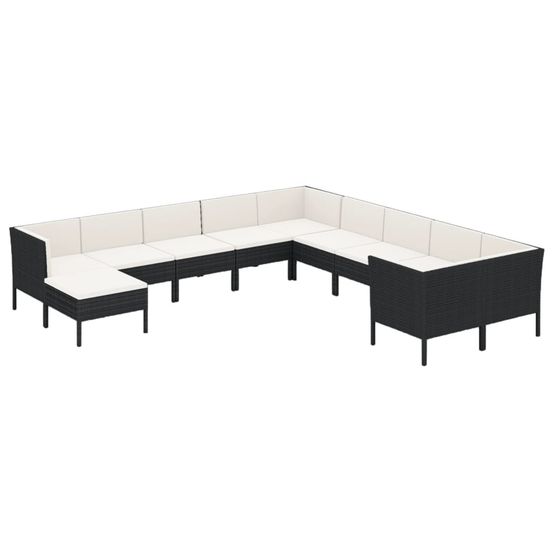 Salon de jardin 11 pcs avec coussins résine tressée noir