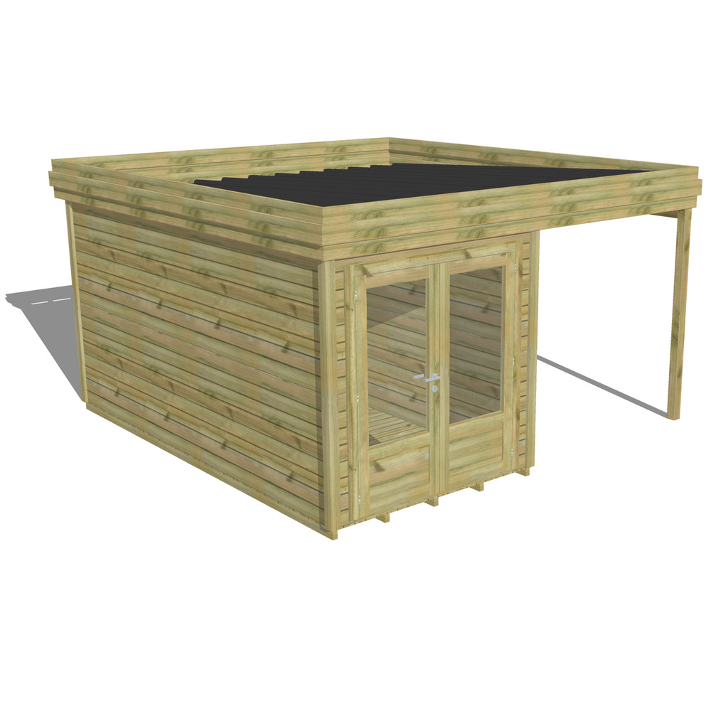 Abri de jardin bois pin traité autoclave 27mm - 4,14x4,34m / 18m2 - bac acier - plancher bois