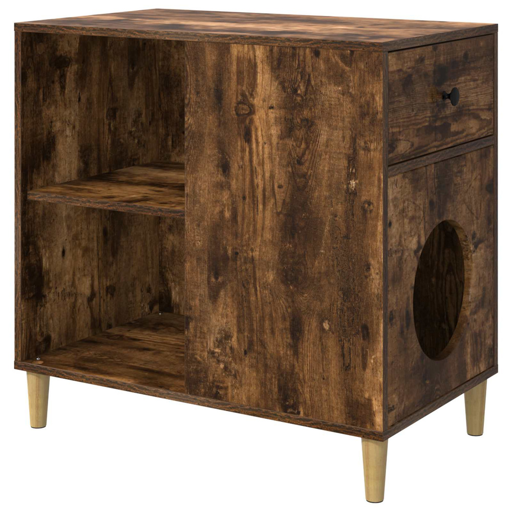 Maison pour chat chêne fumé 72 x 42.5 x 70 cm bois d'ingénierie