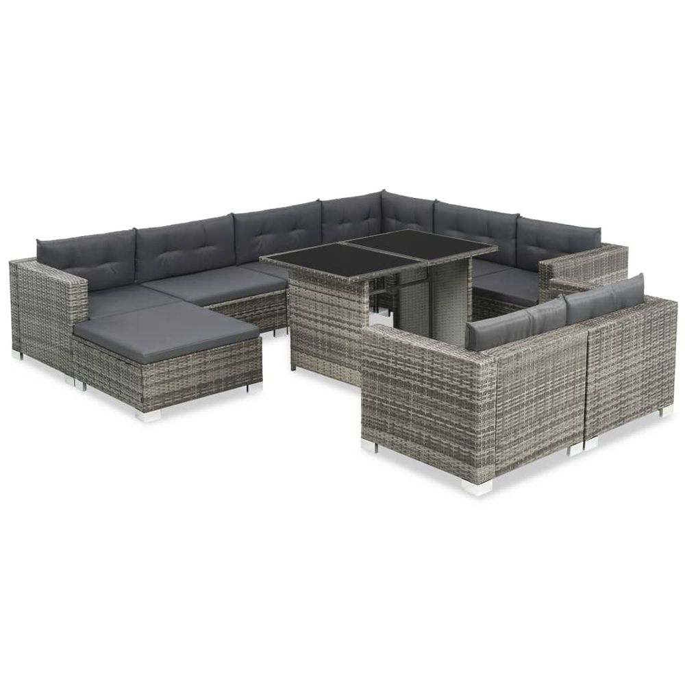 Salon de jardin 10 pcs avec coussins résine tressée gris