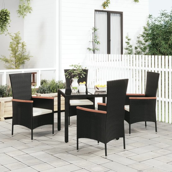Chaises de jardin lot de 4 avec coussins résine tressée noir
