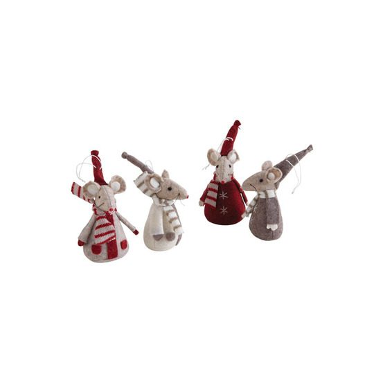 Lot de 4 souris décoratives en feutrine et coton – décoration noël et intérieur