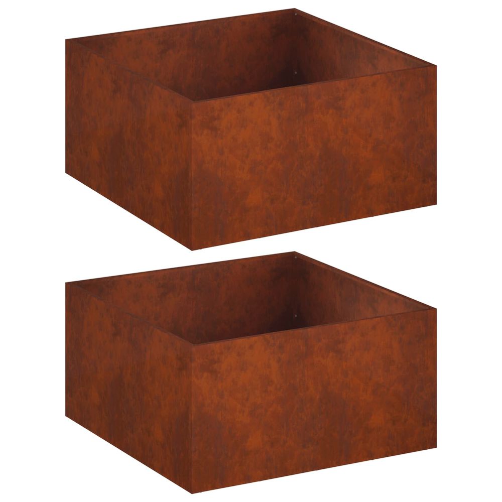 Cache-pot de jardin 2 pc rouillé 80 x 80 x 40 cm acier patiné