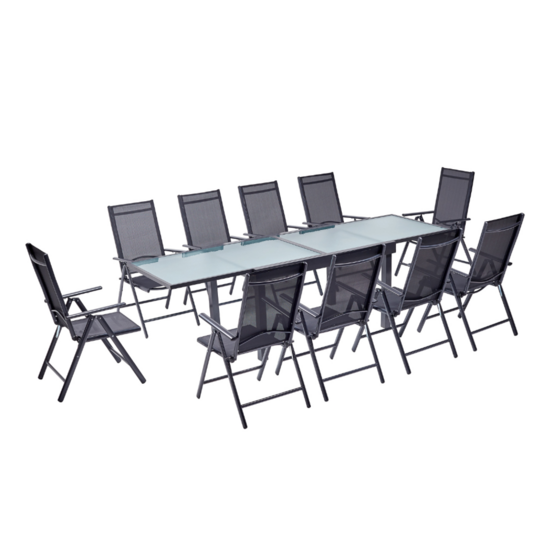 Table de jardin extensible 10 fauteuils en alu et toile pvc brescia
