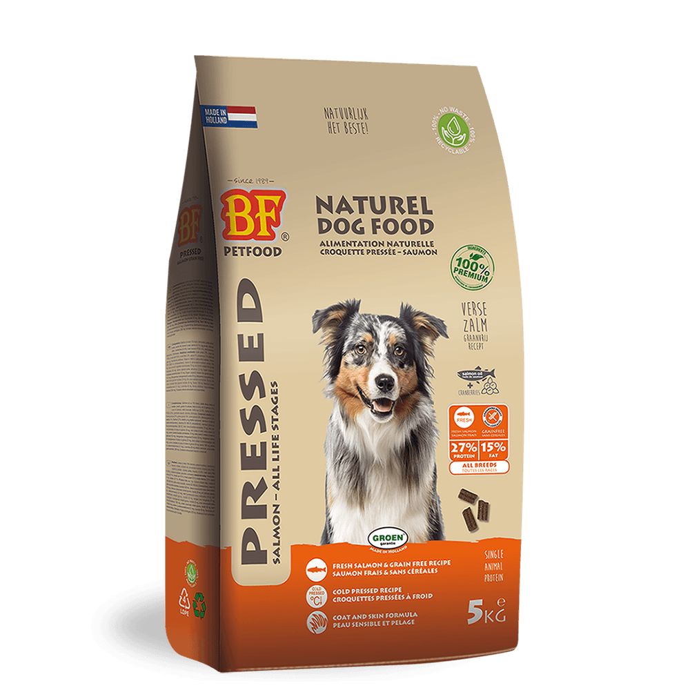 Croquettes pressées au saumon sans céréales pour chien, 5kg