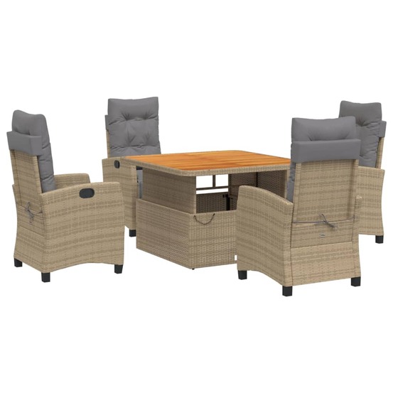 Ensemble à manger de jardin avec coussins 5pcs beige poly rotin