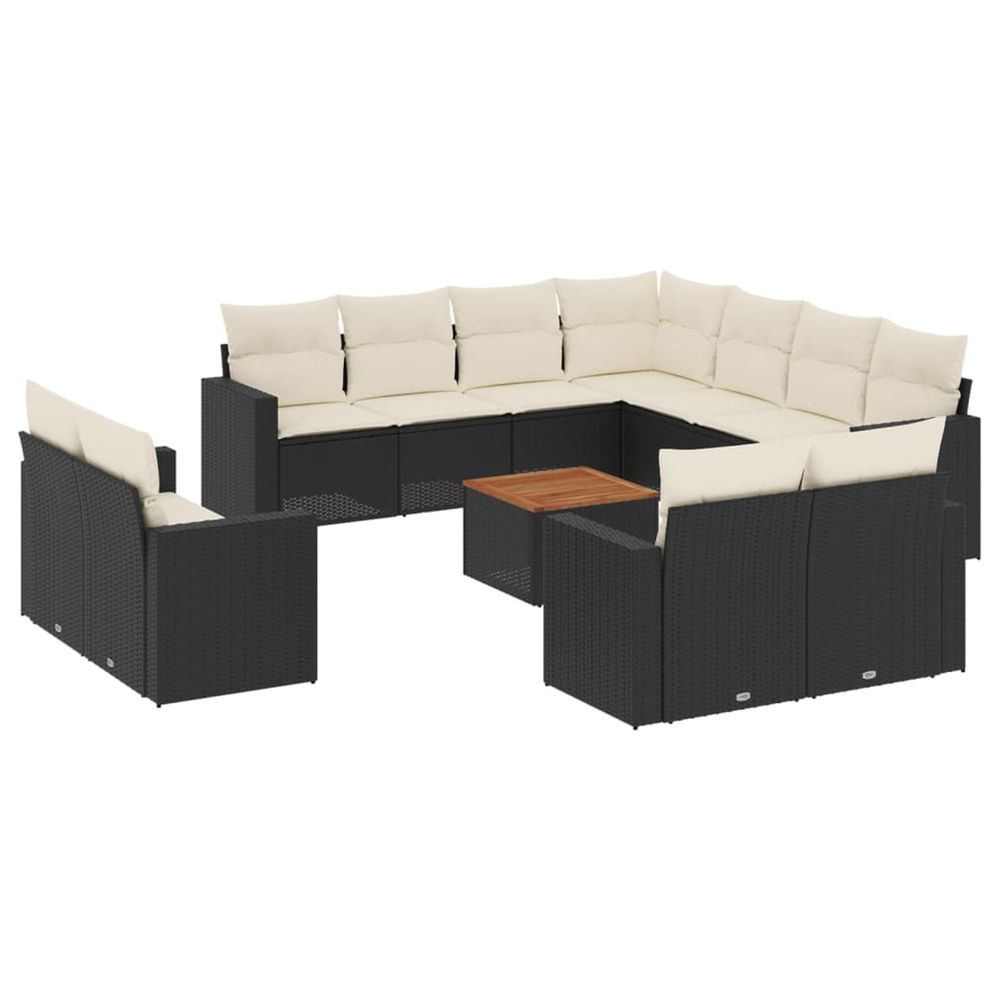Salon de jardin avec coussins 13 pcs noir résine tressée