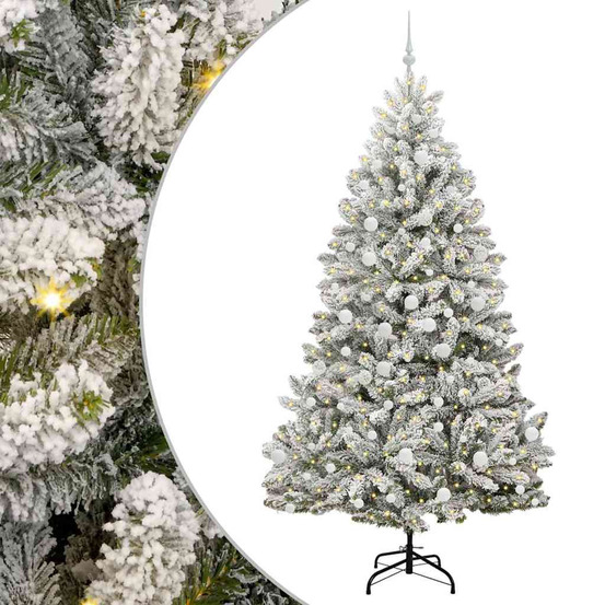 Sapin de noël artificiel vert et blanc 210 cm pvc et métal