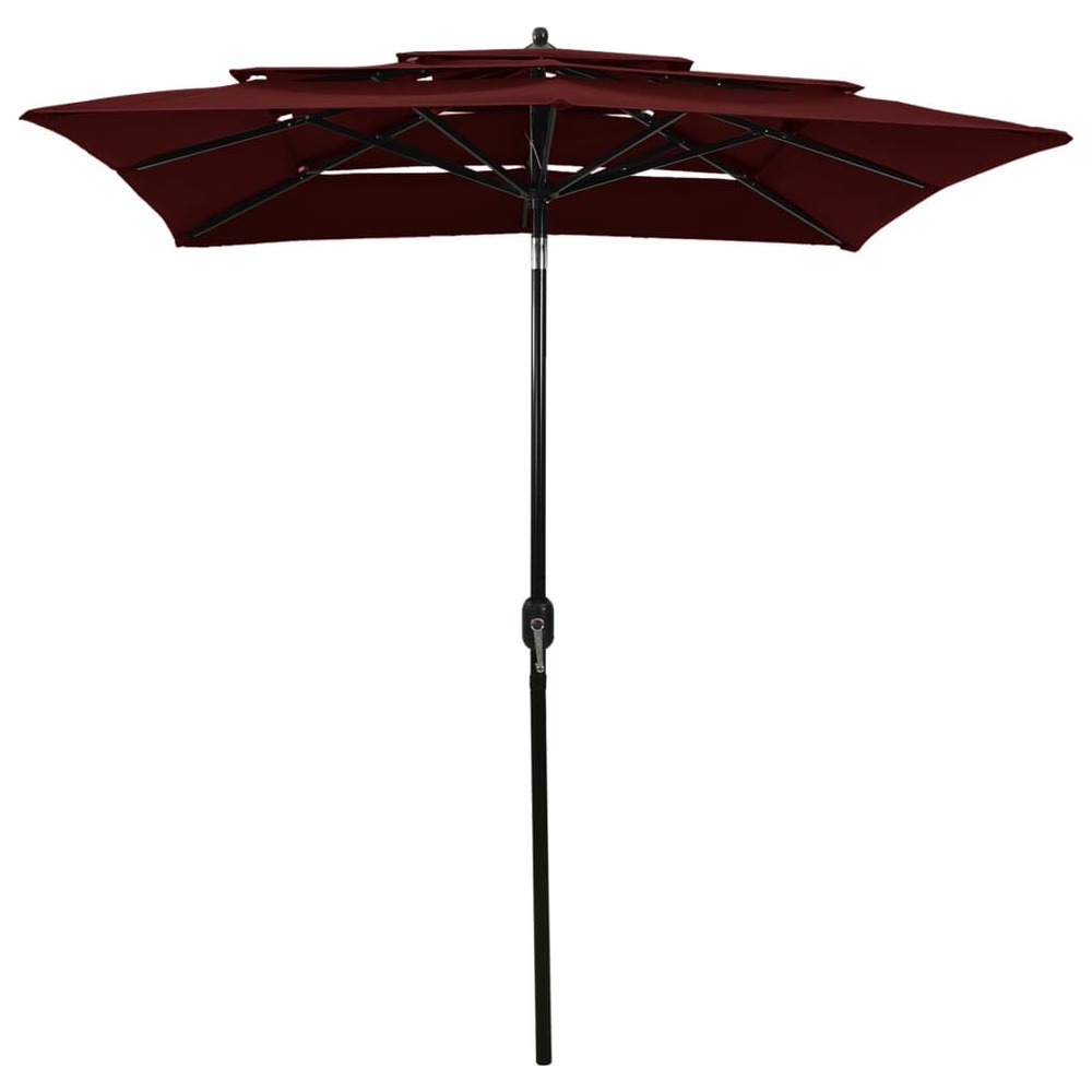 Parasol de jardin à 3 niveaux mât en aluminium rouge bordeaux
