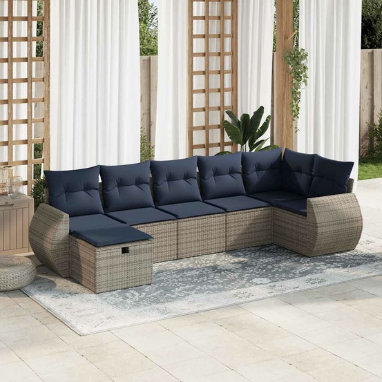 Salon de jardin avec coussins 7 pcs gris résine tressée