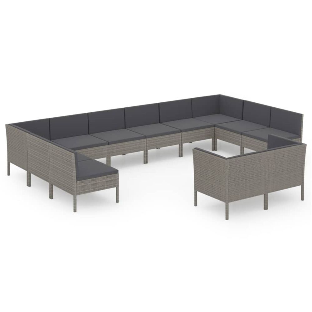 Salon de jardin 12 pcs avec coussins résine tressée gris