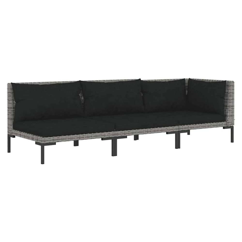 Salon de jardin 3 pcs gris foncé résine tressée demi-ronde