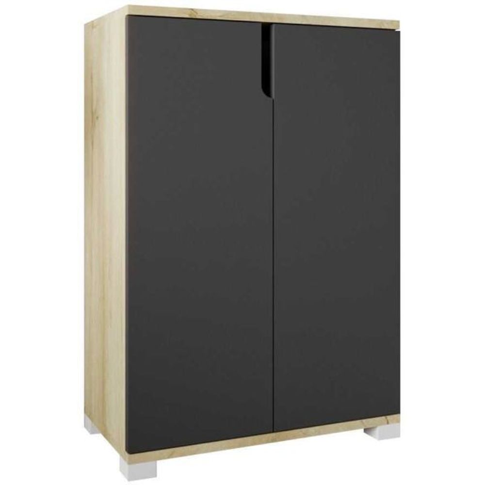 Meuble à chaussures 2 portes en aggloméré venedik anthracite et chêne
