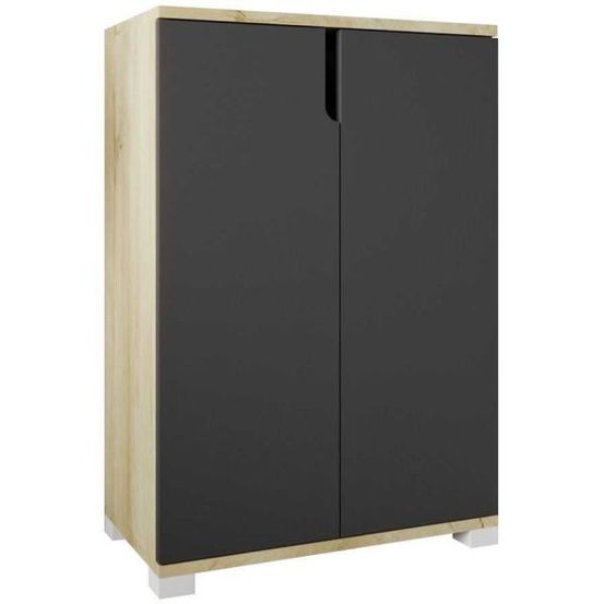 Meuble à chaussures 2 portes en aggloméré venedik anthracite et chêne