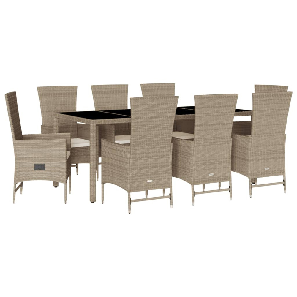 Ensemble à manger de jardin et coussins 9 pcs beige poly rotin