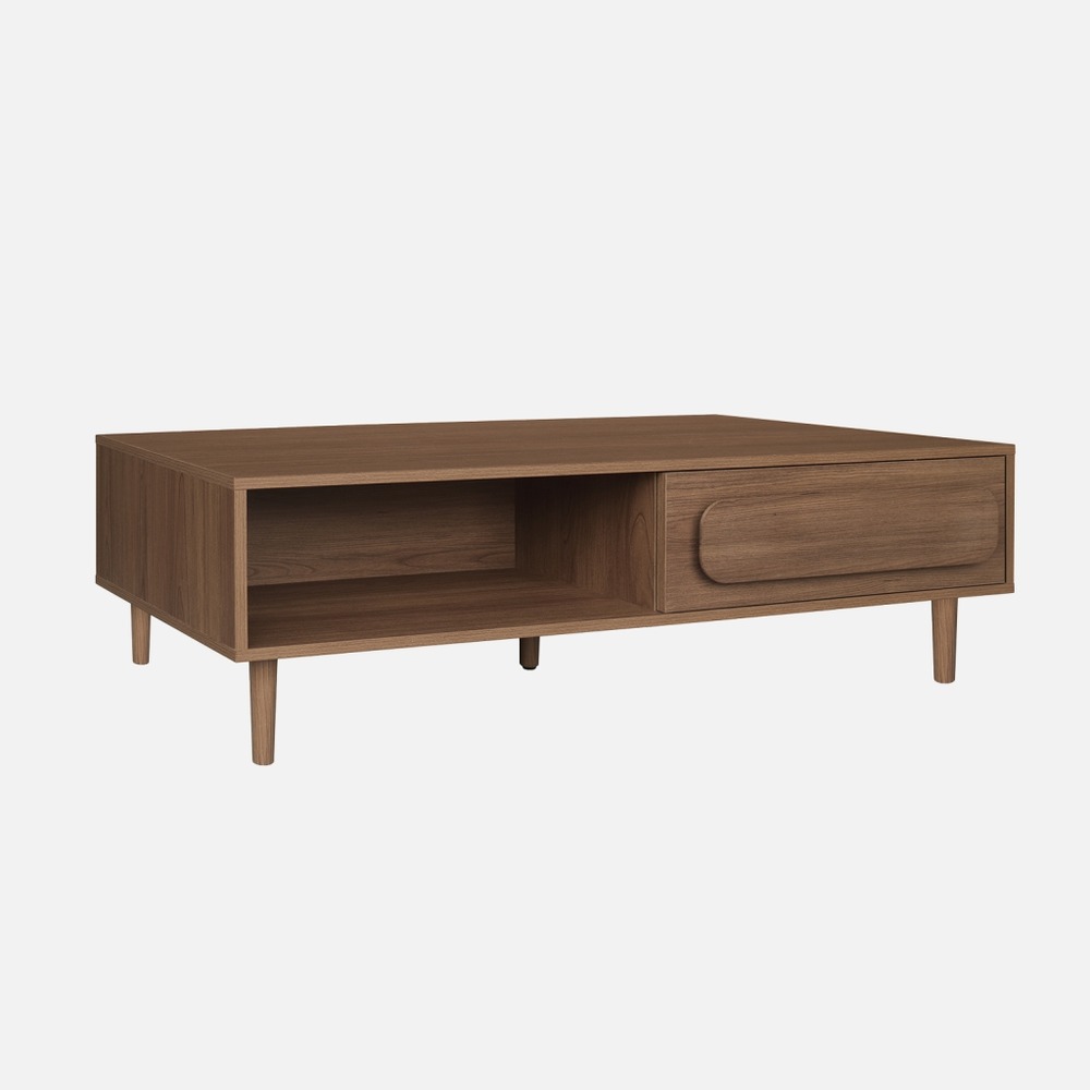 Table basse vintage décor bois 1 tiroir 2 niches 120cm - juliana
