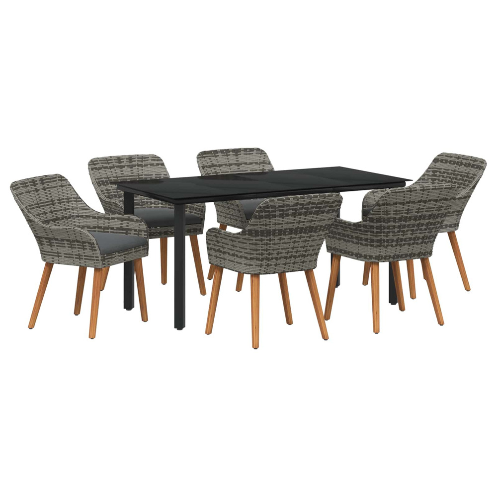 Ensemble de salle à manger pour jardin 7 pcs gris polyrotin