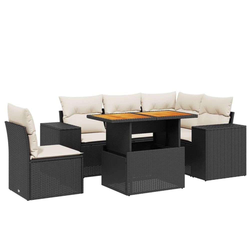 Salon de jardin 6 pcs avec coussins noir résine tressée