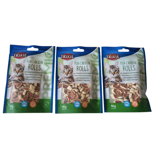 Friandise rouleaux poulet et colin 50 gr (lot3) pour chat