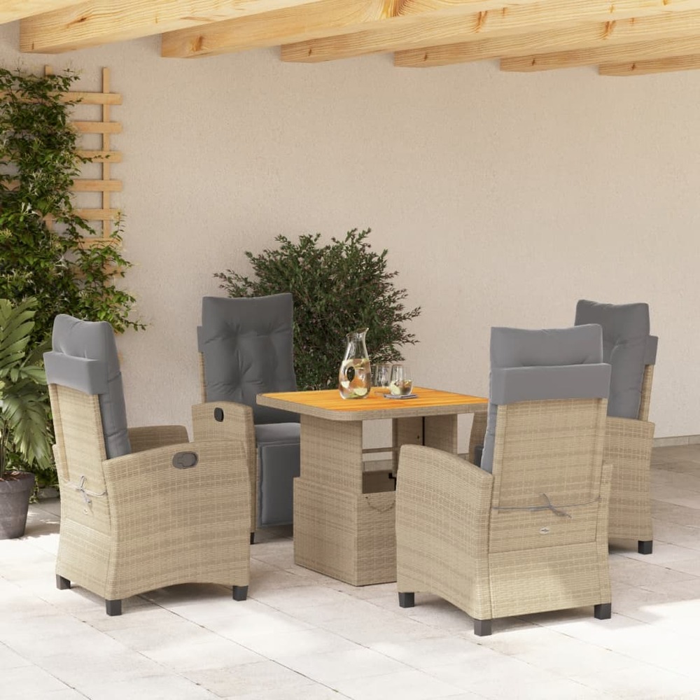 Ensemble à manger de jardin avec coussins 5pcs beige poly rotin