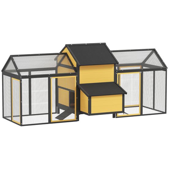 Poulailler bois de sapin jaune 247 x 118 x 113,5 cm double parcours avec pondoir