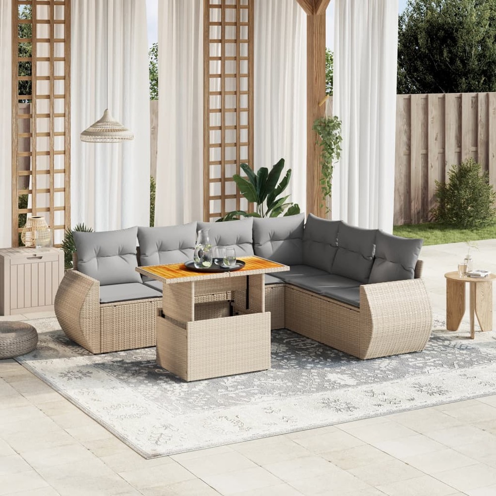 Salon de jardin avec coussins 8 pcs beige résine tressée