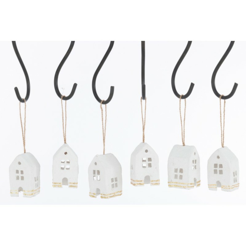Boite de 6 maisons en coton mâché blanc 15x10x8 cm