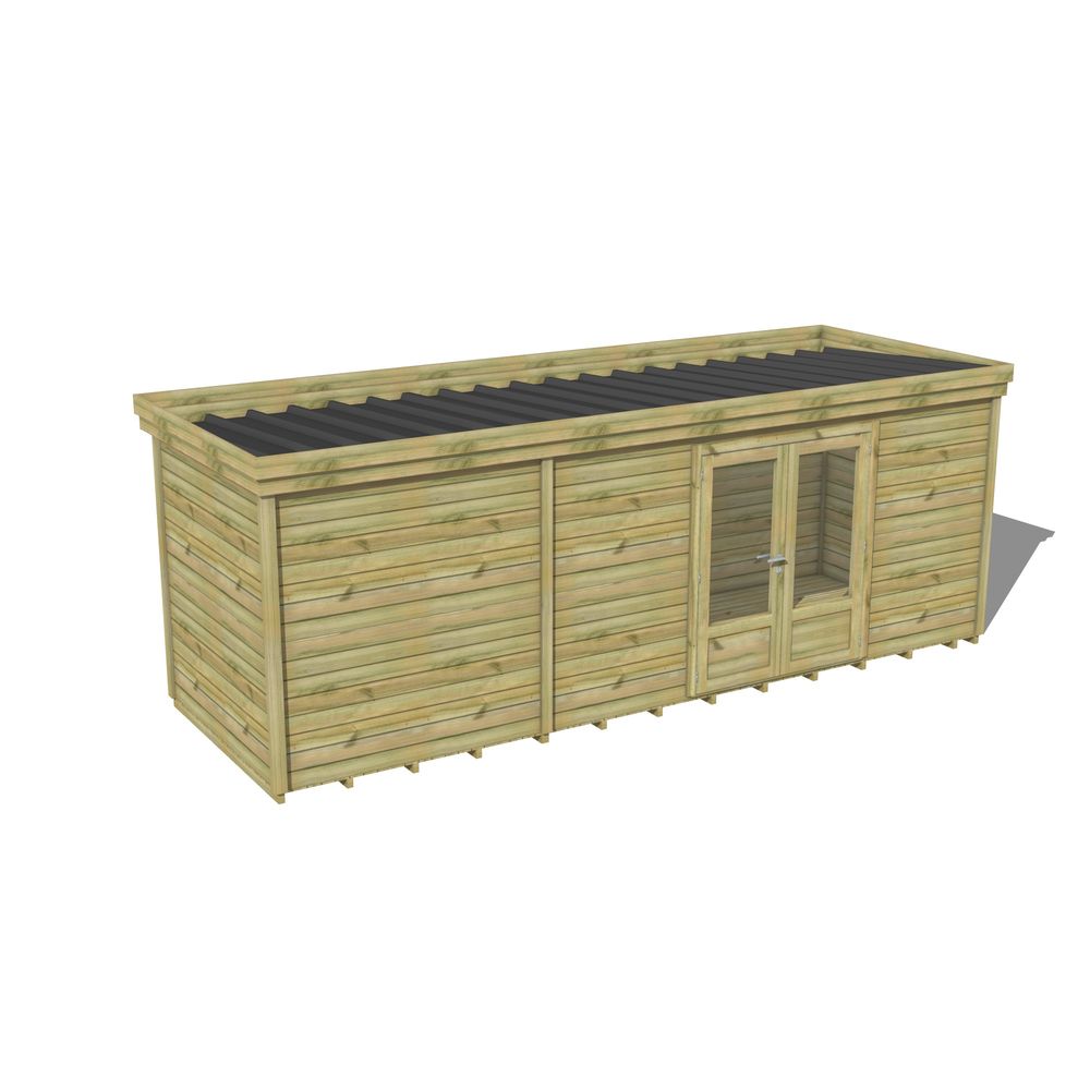 Abri de jardin bois pin traité autoclave 27mm - 6,395x2,14m / 14m2 - bac acier - plancher bois
