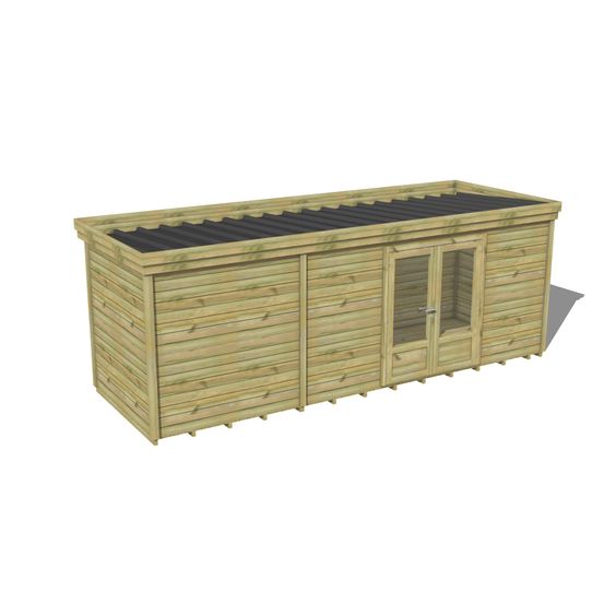 Abri de jardin bois pin traité autoclave 27mm - 6,395x2,14m / 14m2 - bac acier - plancher bois