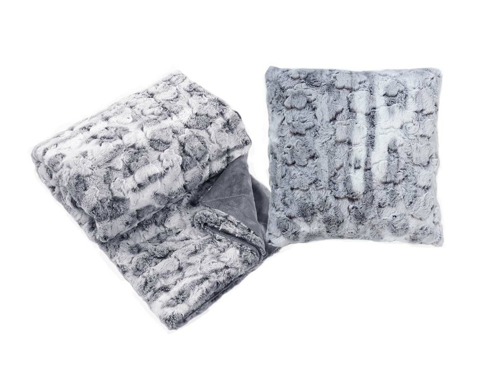 Plaid ecorce 125 x 150 cm + coussin ecorce 40 x 40 cm gris