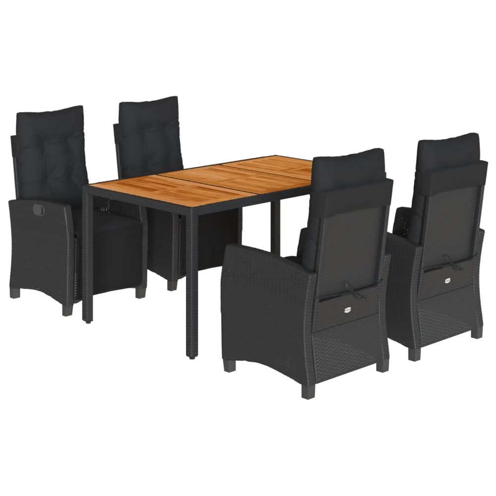 Ensemble à manger de jardin coussins 5pcs noir résine tressée