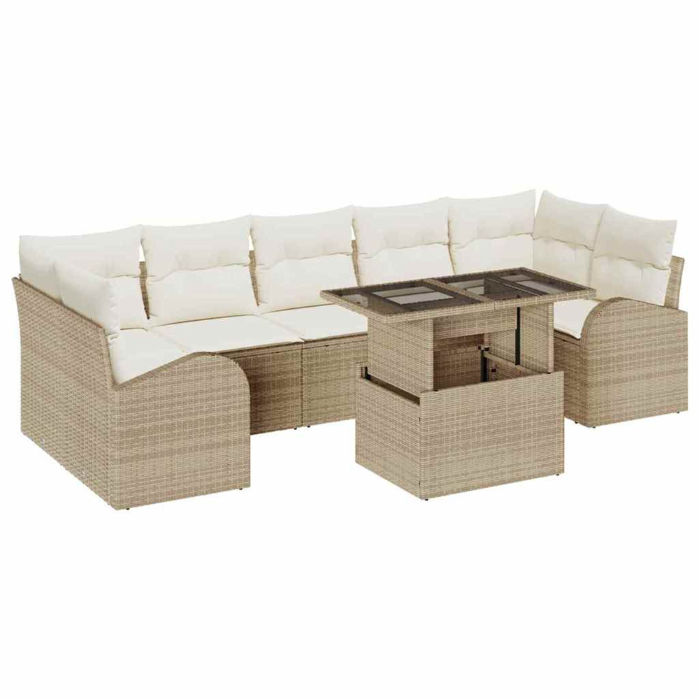 Ensemble de canapé de jardin 8 pcs beige poly rattan