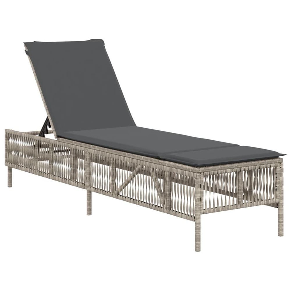 Chaise longue avec coussin gris clair résine tressée bain de soleil
