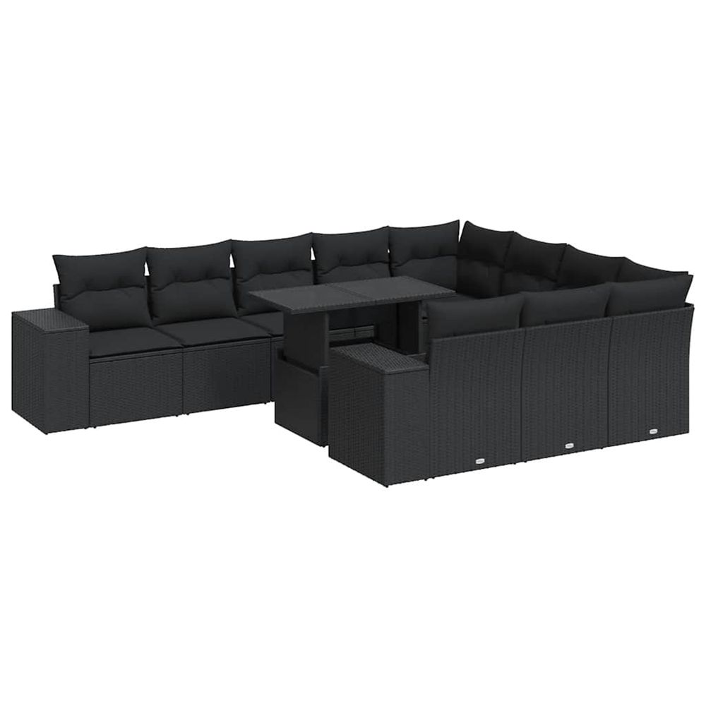 Salon de jardin 11 pcs avec coussins noir résine tressée