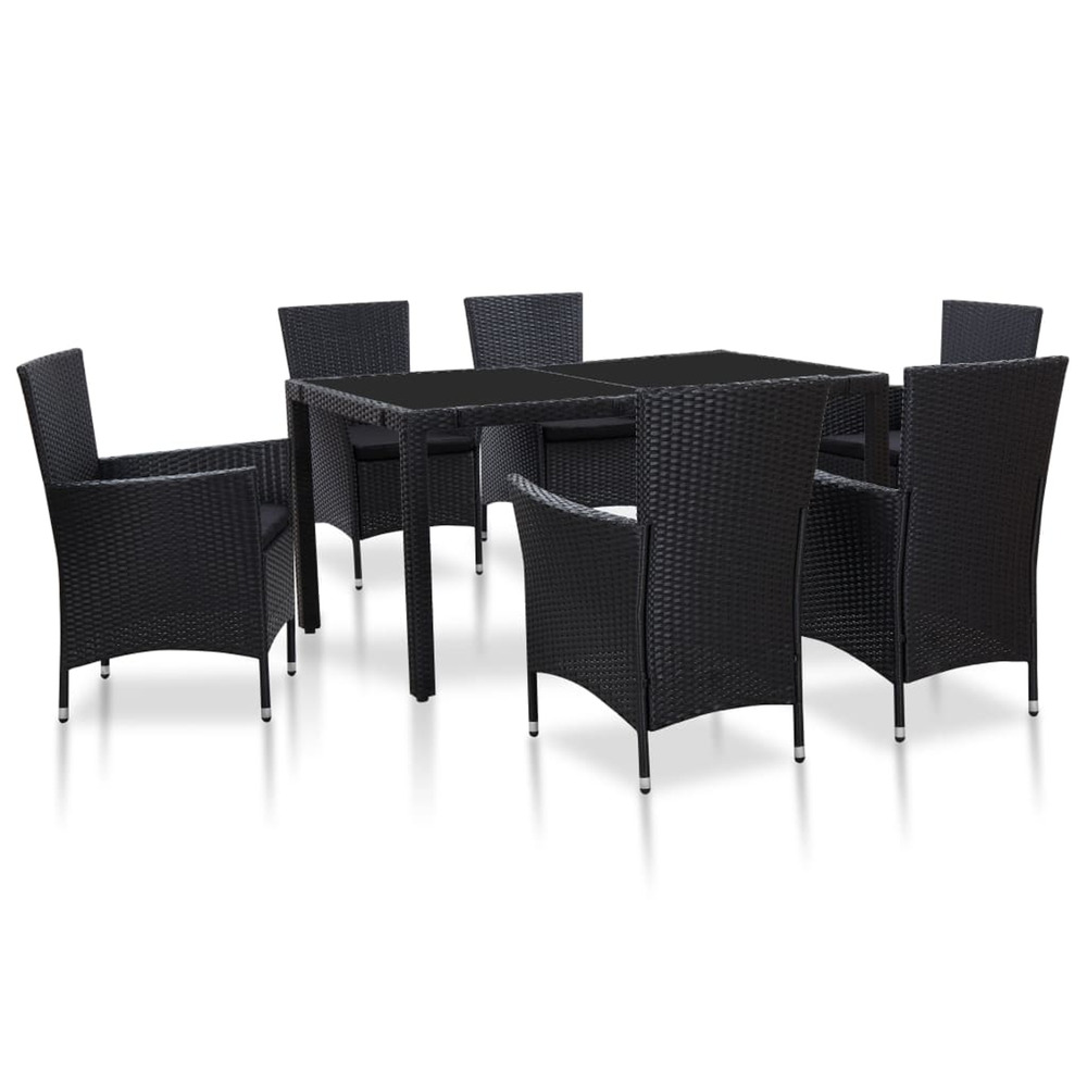 Ensemble à manger d'extérieur 7 pcs résine tressée noir